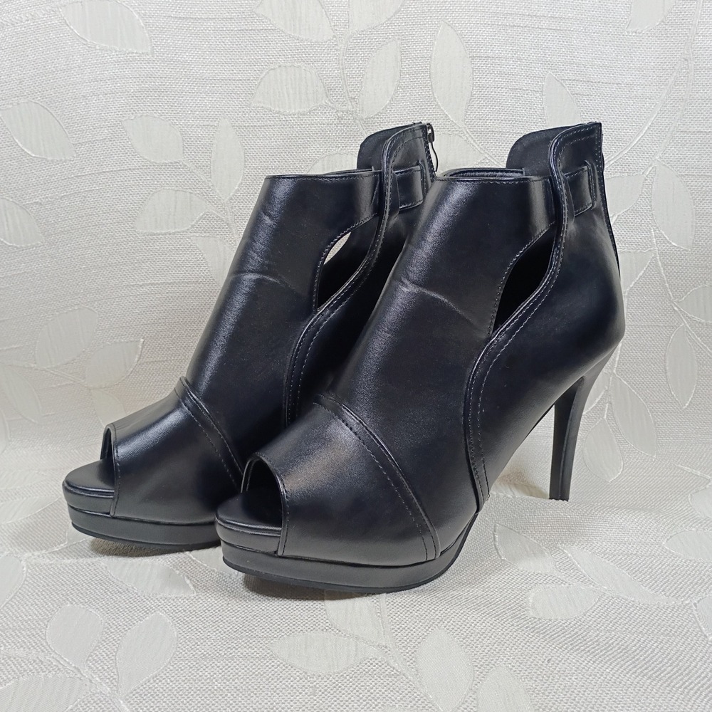 Tinstree Black Peep Toe Platform Ankle Boots Cutout Stiletto Heels Size 9
